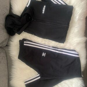 Adidas Black Joggers with White Stripes